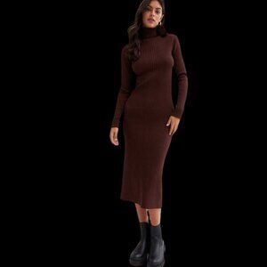 🍇NWT Good American Ribbed Funnel Neck Midi Dress🍇